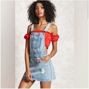 Forever 21 Distressed Mini Overall Dress